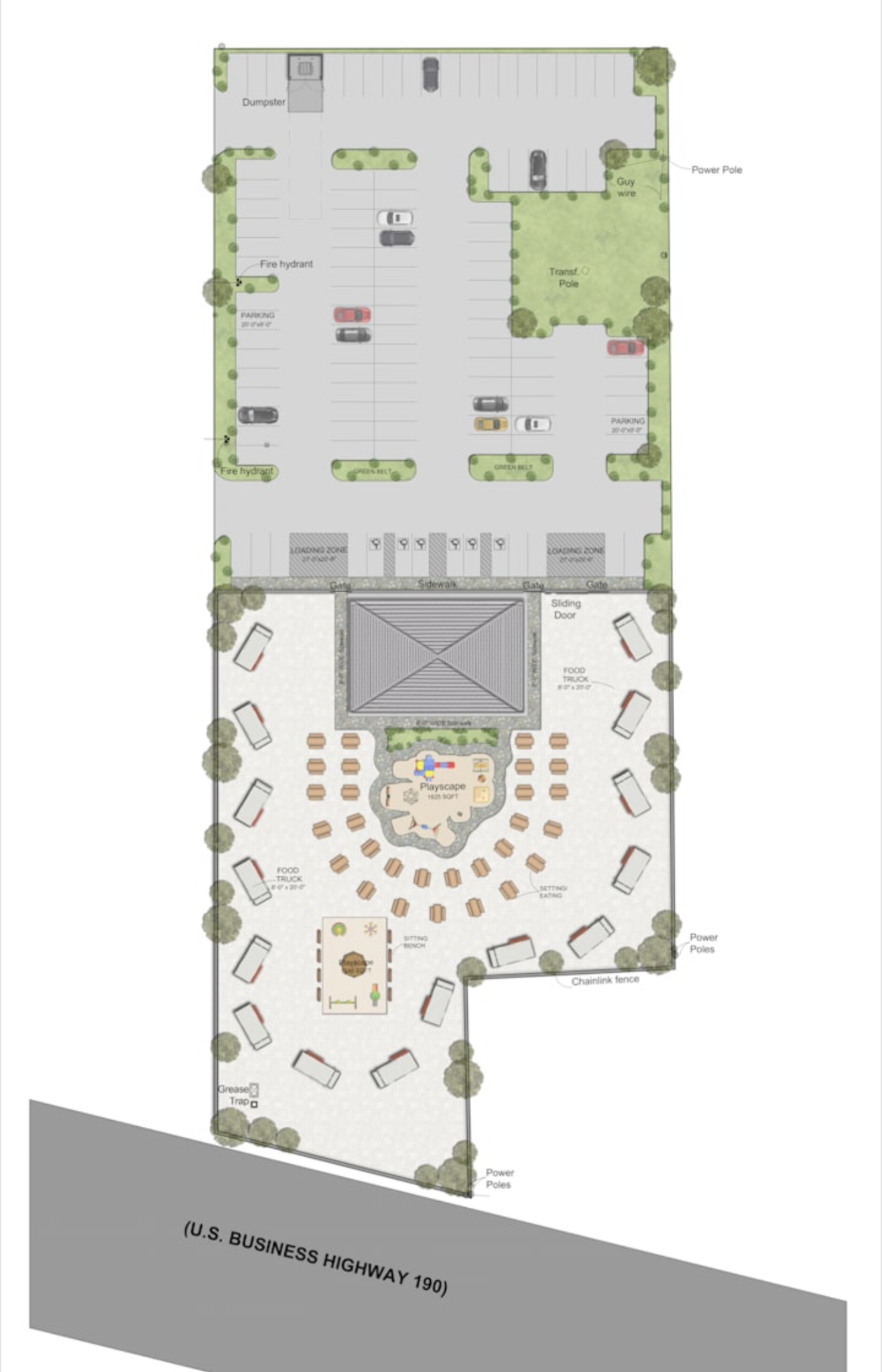 Site plan for the food truck park on Business Highway 190
